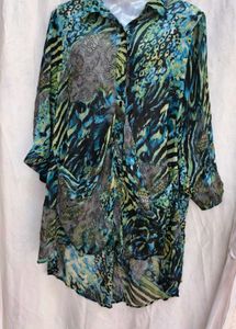 I. Printed Sheer Button-Up Top