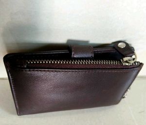 Brown Leather Wallet with Zipper