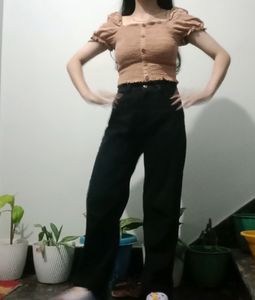 Brown Puffed Sleeve Top