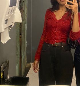 Red Lace Long Sleeve Top