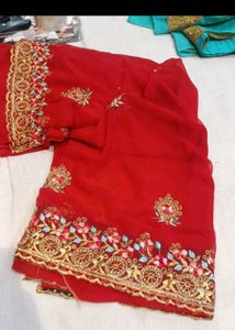 Elegant Red Embroidered Saree