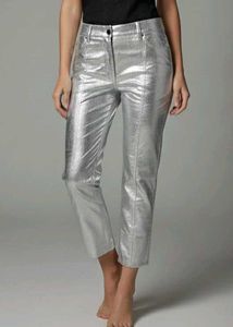 Metallic Silver Cropped Pants