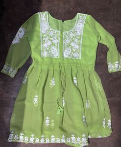 Green Chikankari Short Kurta
