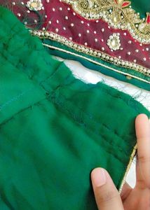 Bridal Zari Work Stone Embroidery Green &amp; Red Sare