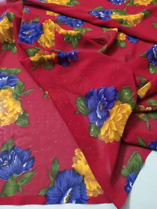 Dark Red Saree With Floral Print And Glitter Touch