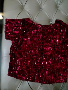 RED SEQUIN CROP TOP