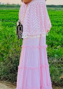 Pink Peplum Dress With Palazzo