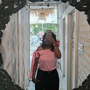 Pink One-Shoulder Tie Top