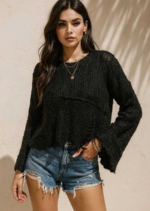 🎀Distressed Black Knit Sweater B