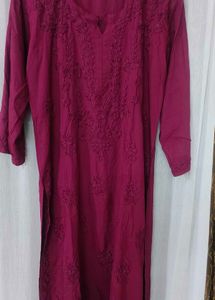 Dark Wine Heavy Work Lucknowi Kurti