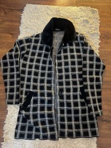 Plaid Coat with Fur Collar