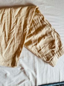 Beige Linen Blend Wide Leg Pants