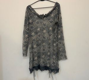 Y2k Grey Lace Top