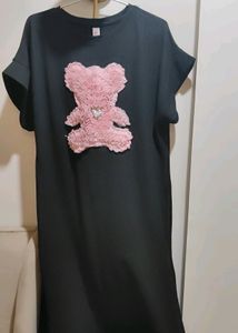 Black Dress With Cute Pink Teddy Made Wit Net