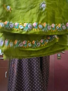 Olive Green Daily Use Saree with Blouse(36)
