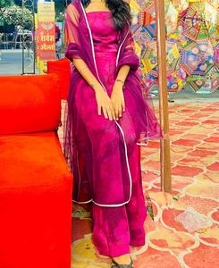 A Crop Top, Palazzo, Net Lace Dupatta