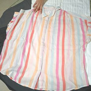 Colorful Stripes Collar Shirt For Women