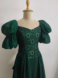 Vintage Emerald Green Puff Sleeve Dress