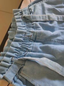 Light Blue High-Waisted Denim Paper Bag Pants