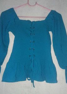 sea green Long Sleeve Corset Top