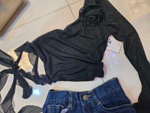 Black One Shoulder Ruffle Top