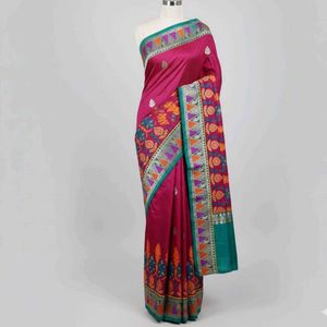 Elegant Rani Pink Silk Embroidered Saree
