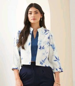 Stylish Blue Print Top with attached jacket