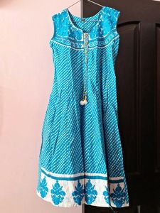 Blue Rajasthani Printed & Embroidered Kurti