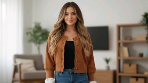 Brown Cardigan Attached White Sleeves