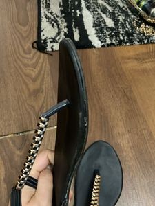 Black &amp; Gold Thong Sandals