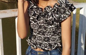 Ruffled Black & White Crop Top