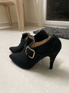Black Buckle Heel Booties