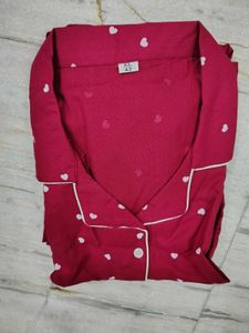 Heart Print Burgundy Pajama Set