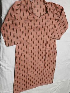 Peach Printed Embroidered Cotton Kurta Set