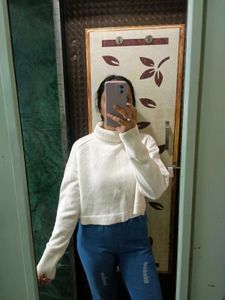 Cream Cropped Turtleneck Sweater