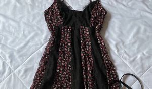 Black Floral Lace Trim Midi Slip Dress
