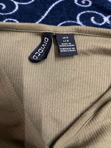 Olive Ribbed Tie Front Top