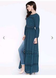 Teal Green Semi-Sheer  Polyester Maxi Top