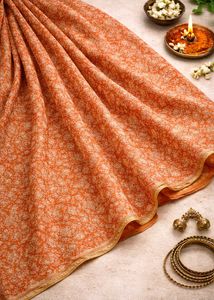 Rust Orange Printed Silk Saree