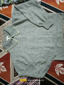 Gray Pearl Embellished Sweater