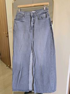 ZARA Denim Midi Skirt with Slit - Grey