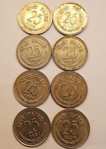 8 Pcs Of Old 25 Paise For Sale