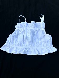 H&amp;M White Cotton Smocked Crop Top