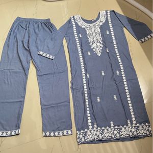 Elegant Gray Embroidered Kurti Set