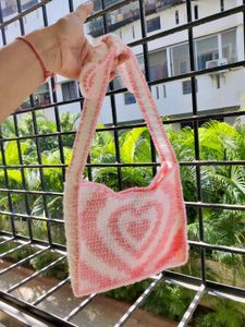 Crochet Heart Print Handbag