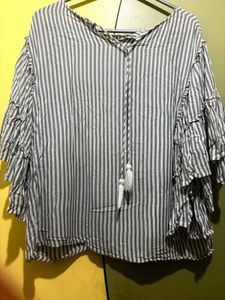 Striped Ruffle Sleeve Top