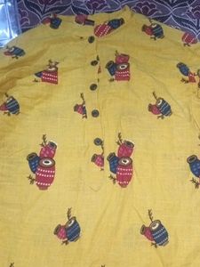 Yellow Printed Kurta
