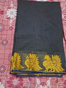 Blue Cotton Silk Saree With Blouse