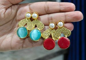 Jaipuri Stone Earrings Golden 1 Pair