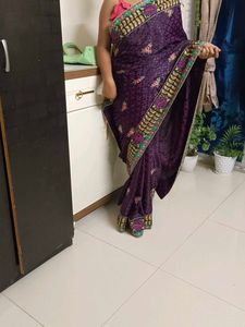 Purple Floral Embroidered Saree